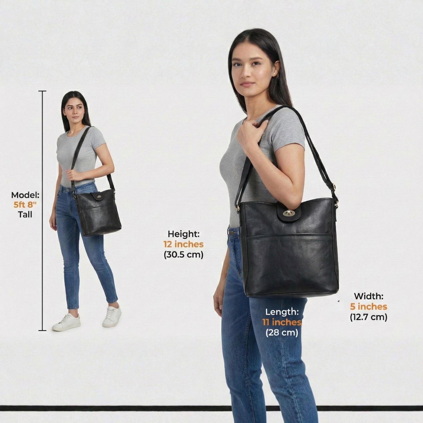 Women’s Genuine Leather Crossbody Shoulder Bag | Medium Size Sling Bag for Office, Travel, Casual Use | 11 Inch Ladies Side Purse with Adjustable Strap & Pockets