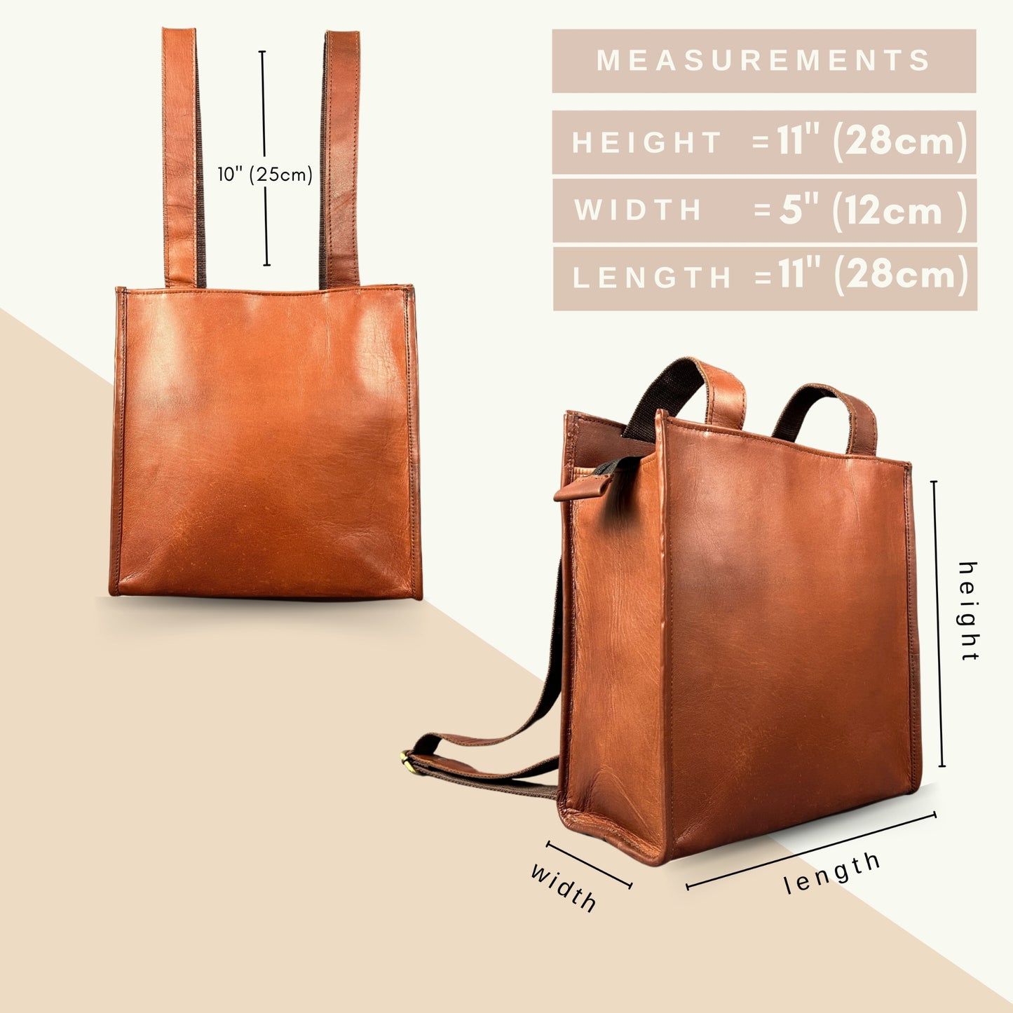 Madosh Genuine Leather 2-in-1 Brown Medium Backpack tote handbag easily convertible dual design purse