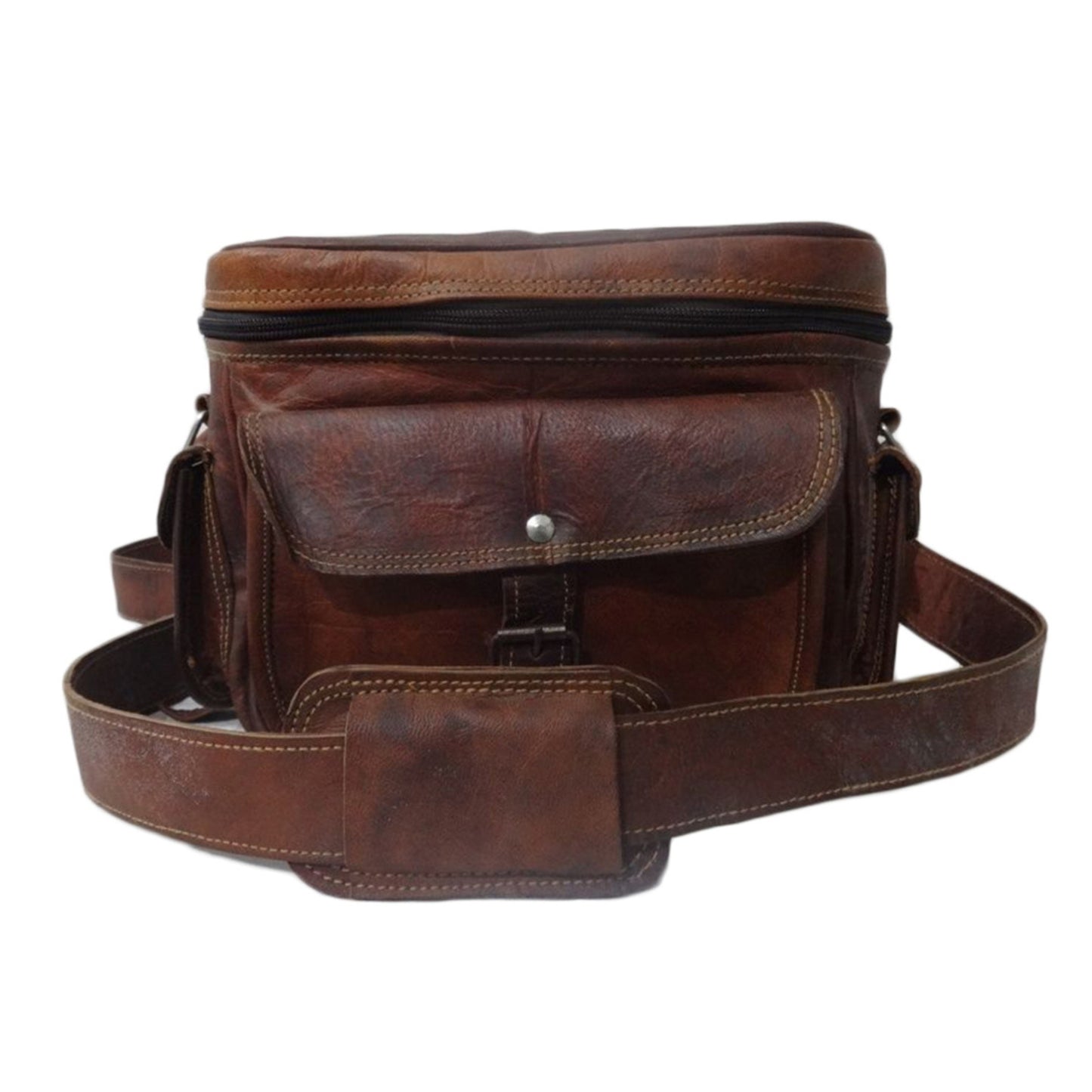 Men's Vintage Camera Messenger Bag Leather Travel Shoulder Bag for Photographer