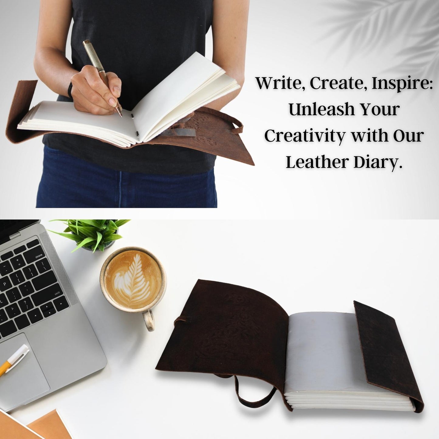 Leather Bound Journal Brown Writing Diary Plain Notebook Embossed Sketch Notepad