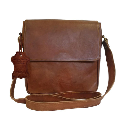 Women’s Genuine Leather Crossbody Bag – Handmade Messenger Shoulder Bag with Adjustable Strap & Magnetic Flap (Brown)