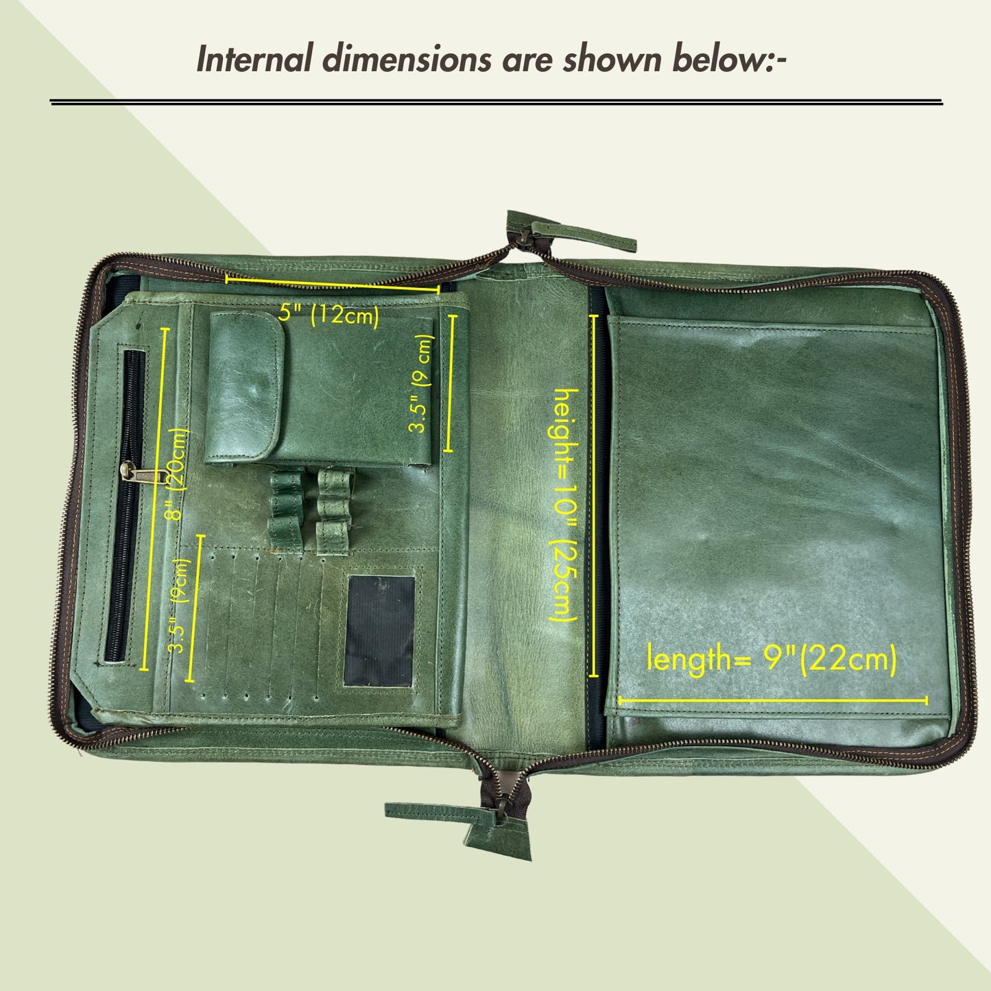 Buffalo Leather File folder Business Padfolio iPad Holder Document Organizer-GREEN