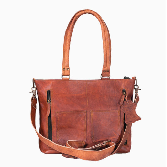 Womens Genuine Leather Rustic Tote Crossbody Satchel Brown Shopping Shoulder Bag