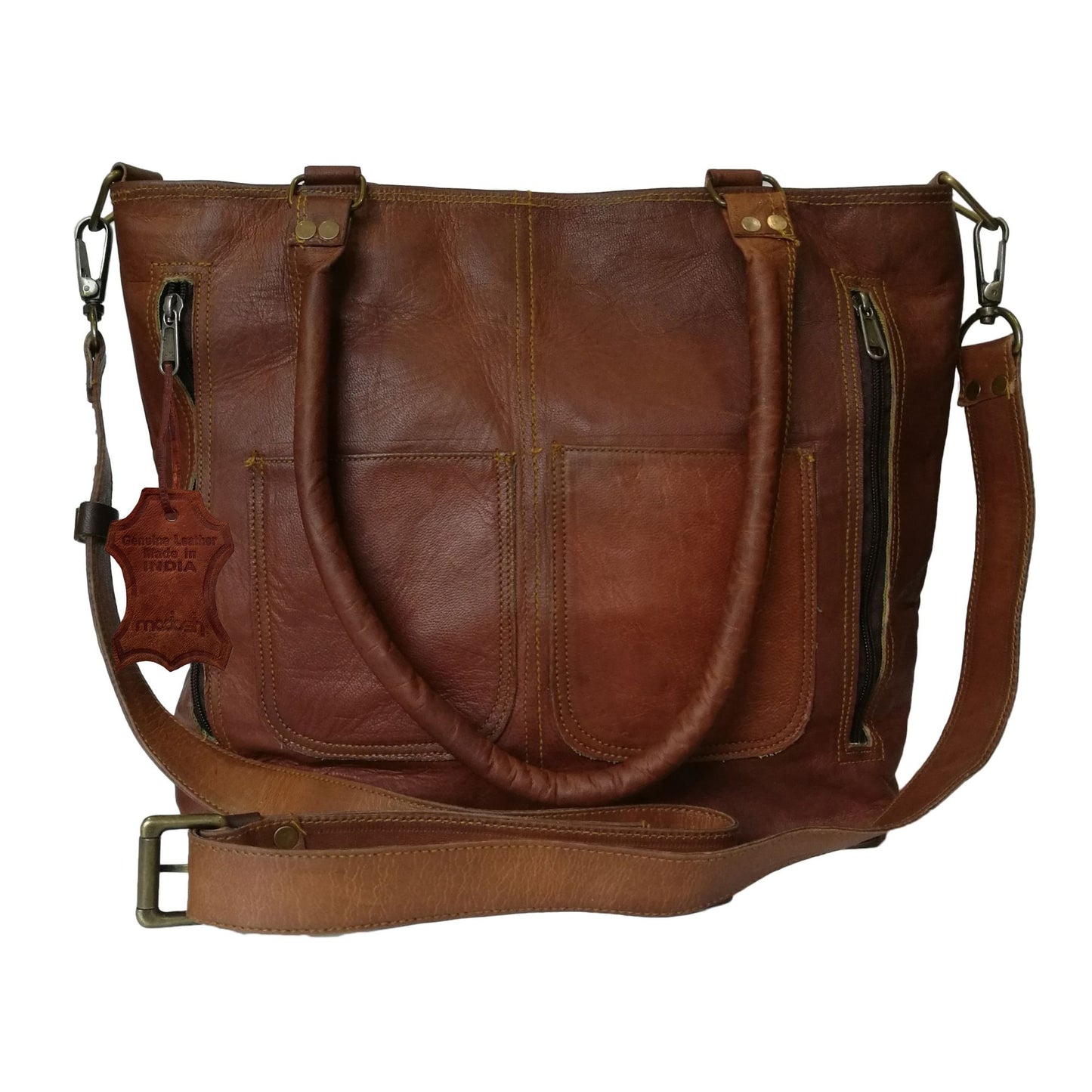 Womens Genuine Leather Brown Tote Shoulder Crossbody Handbag