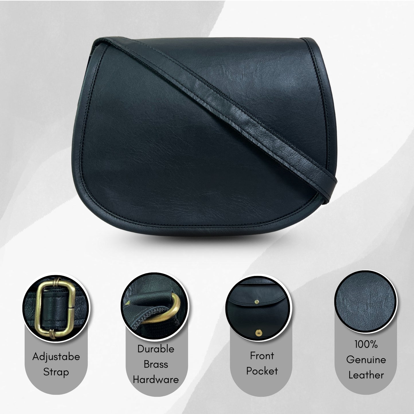 Women's Saddle Crossbody Handbag Genuine Leather Evening Shoulder Sling Bag-BLACK