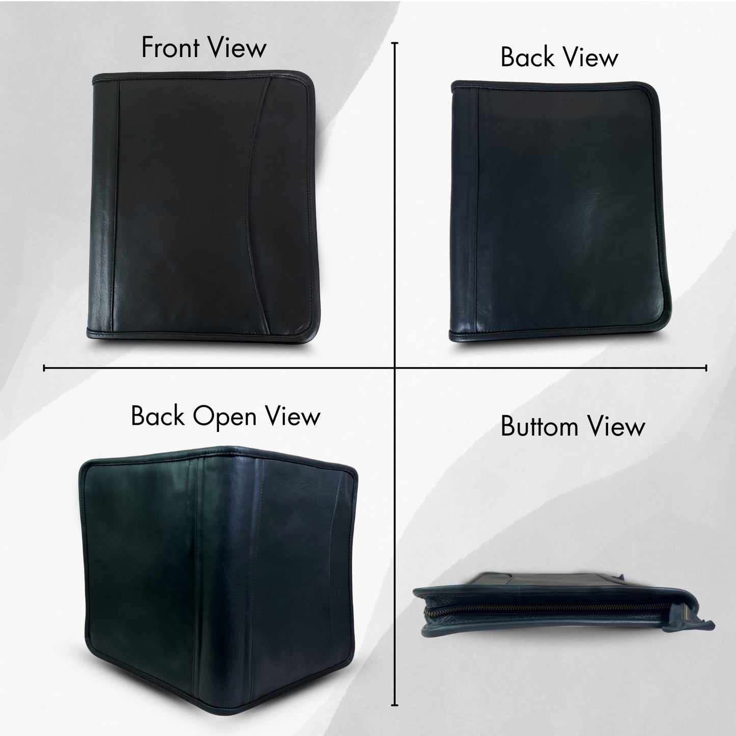 Buffalo Leather File folder Business Padfolio iPad Holder Document Organizer-BLACK