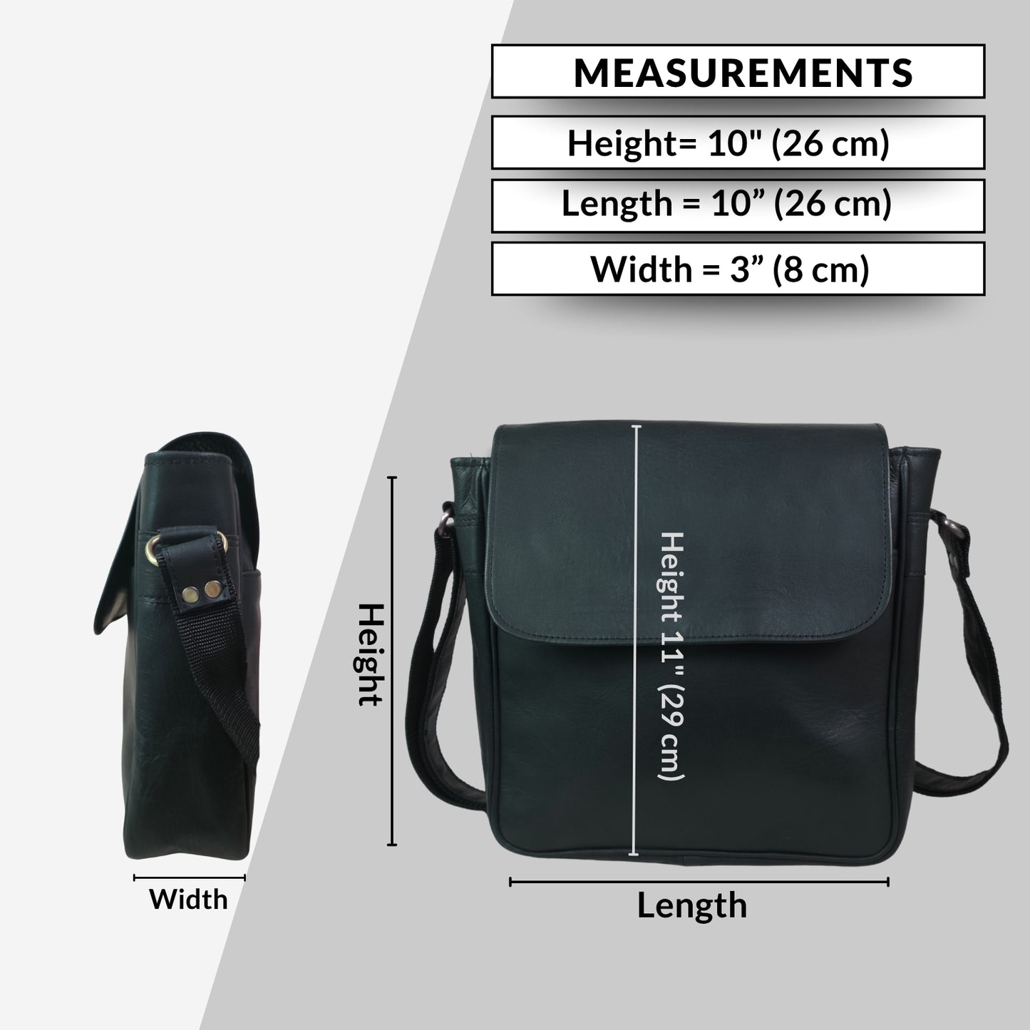Women’s Genuine Leather Crossbody Bag – Handmade Messenger Shoulder Bag with Adjustable Strap & Magnetic Flap (Black)