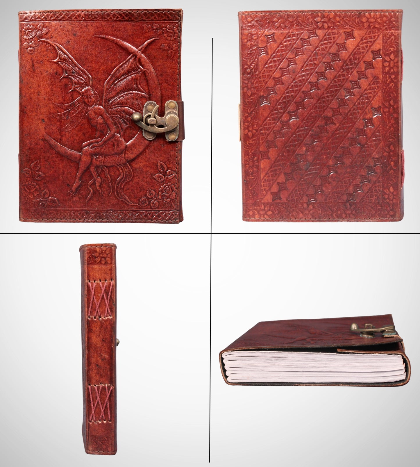 Genuine Leather Bound Journal Angel Embossed Grimoire Diary Spell Book Writing Notebook Brown Book Of Shadow