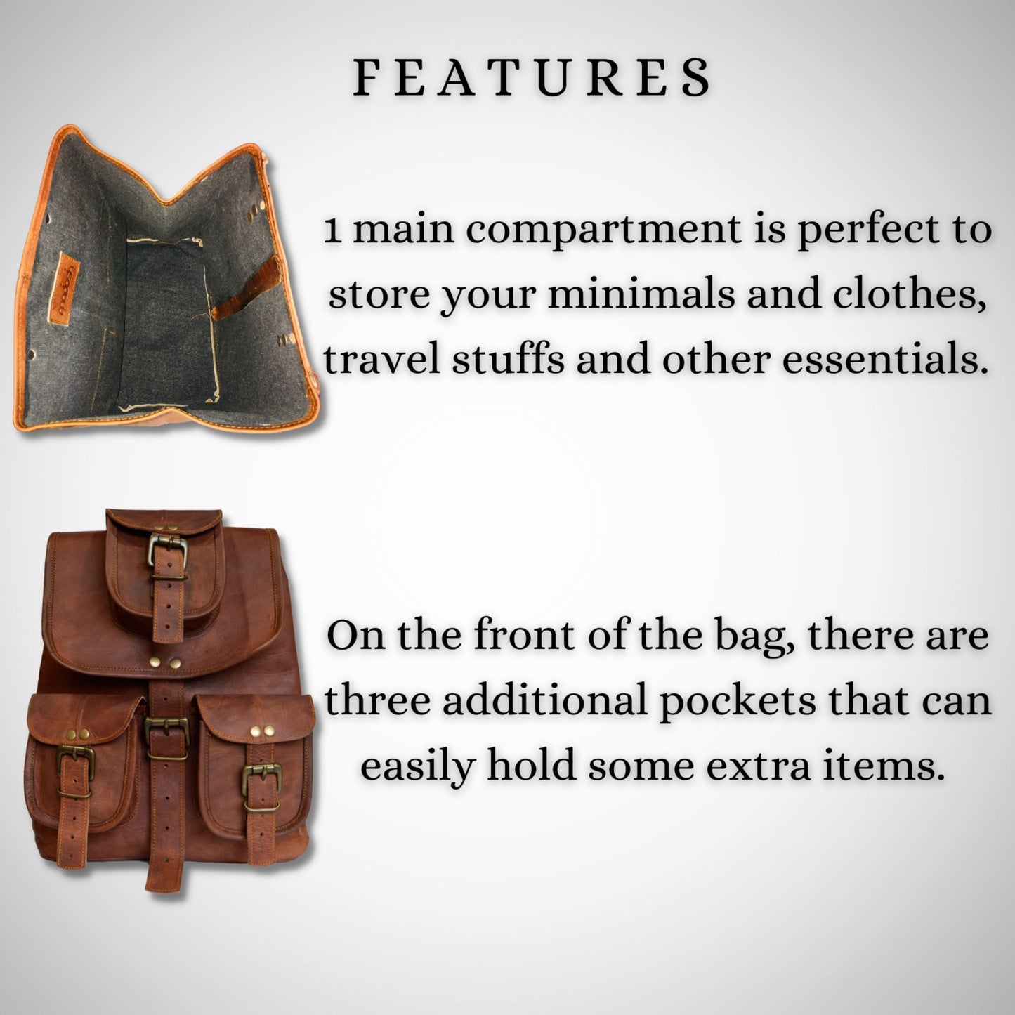 Vintage Hiking Daypack Genuine Brown Leather Shoulder Bag Travel Backpack
