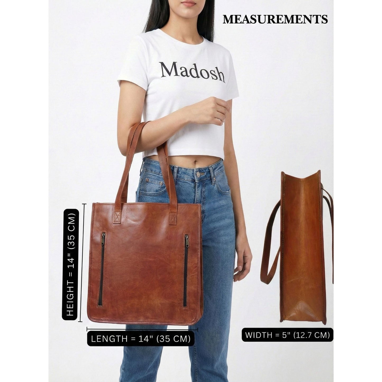 Women's Genuine Leather Brown Open Purse Tote Shoulder Shopping Bag