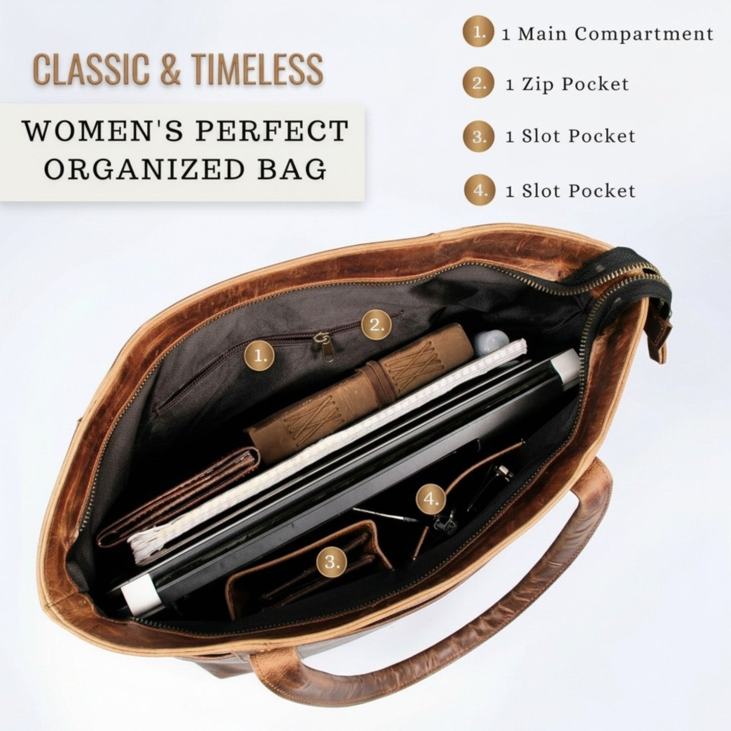 Women Tote Leather Brown Shoulder Bag Large Office Handbag Shopper Purse