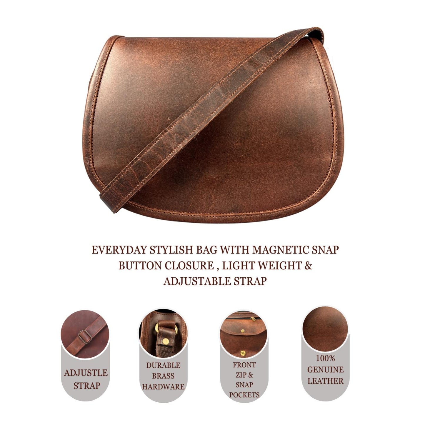 Women's Saddle Crossbody Handbag Genuine Leather Evening Shoulder Sling Bag-GBL6BROWN