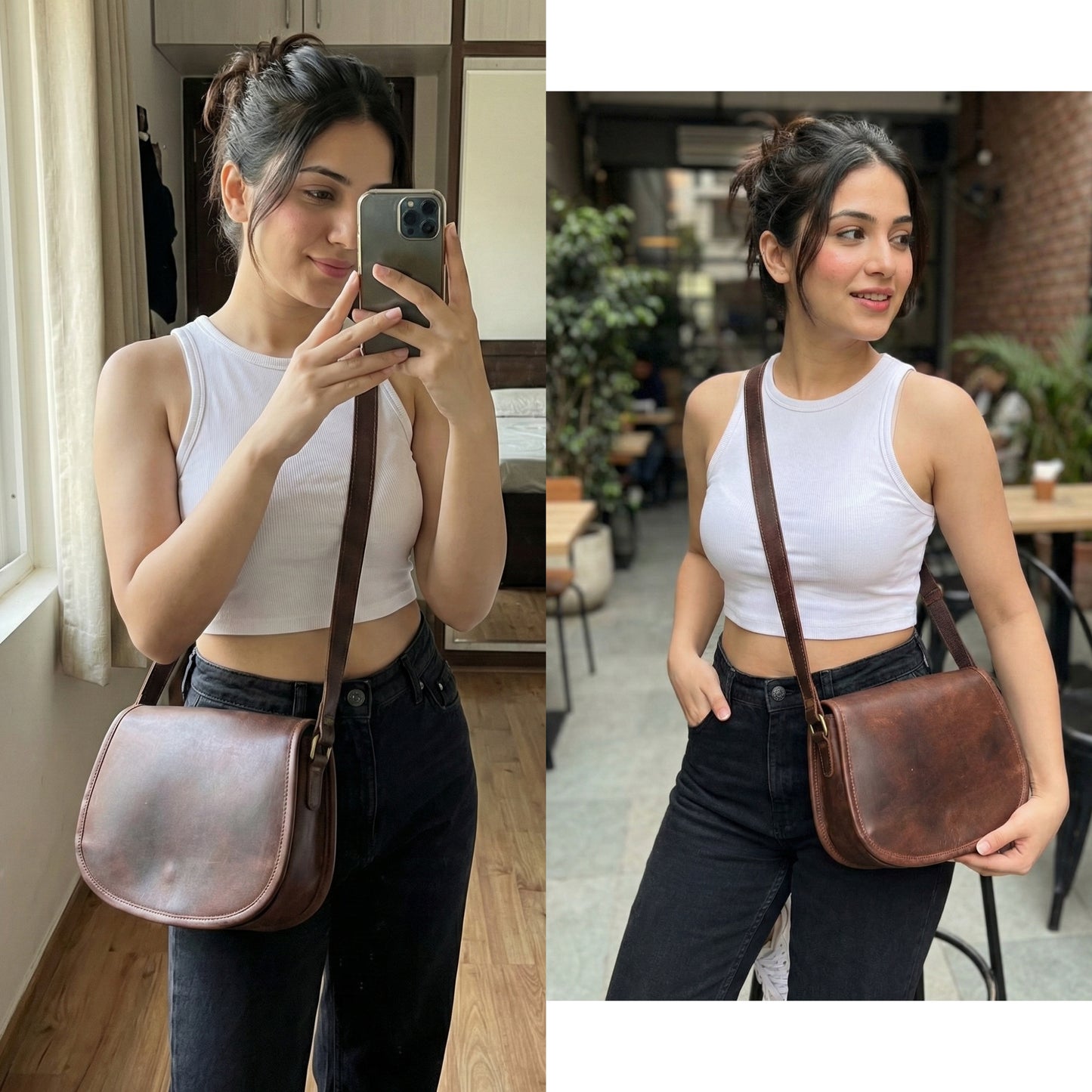 Women's Saddle Crossbody Handbag Genuine Leather Evening Shoulder Sling Bag-GBL6BROWN