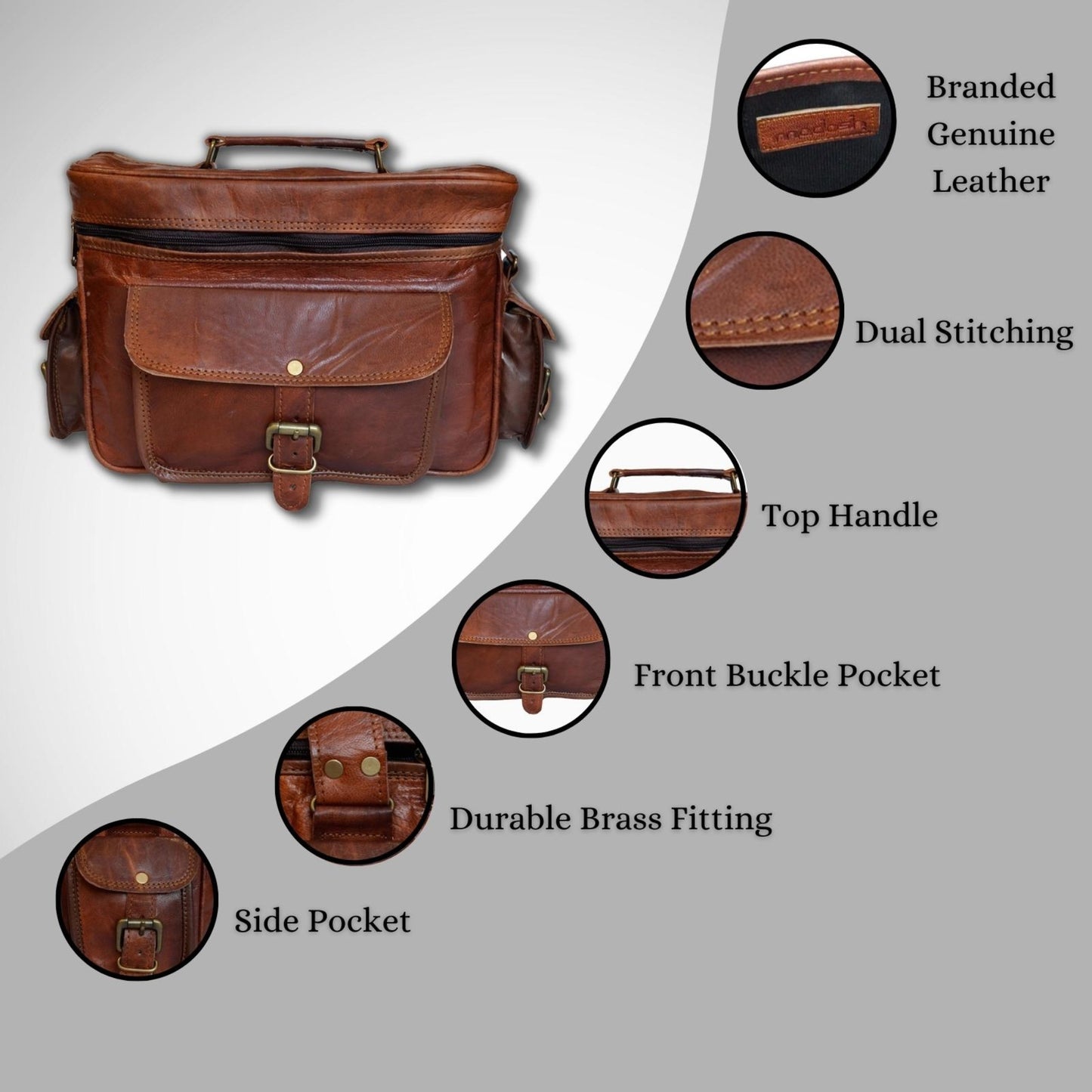 Men's Vintage Camera Messenger Bag Leather Travel Shoulder Bag for Photographer