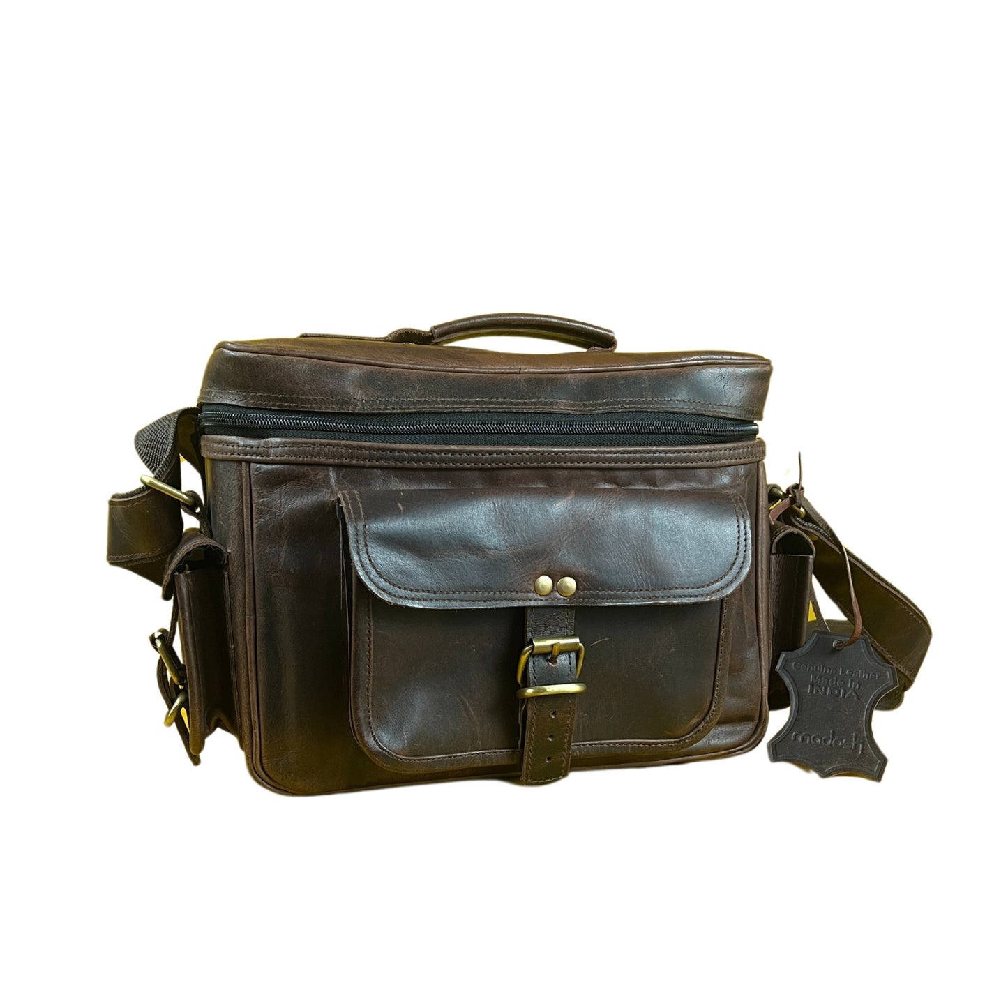 Madosh -Genuine Brown Leather DSLR Camera Bag | Camera Shoulder Messenger Bag Case| Photographer’s DSLR Crossbody Handbag | Camera Carry Top Handle shoulder Bag | Camera Case Bag