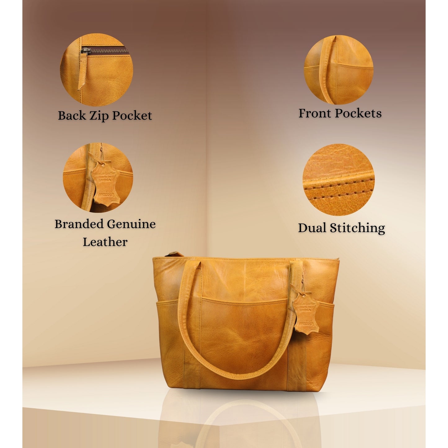 Madosh Genuine Leather Yellow Tote Bag Messenger Bag Ladies Purse Women's Shoulder Satchel Handbag