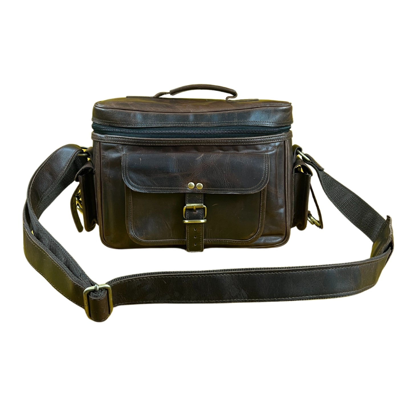 Madosh -Genuine Brown Leather DSLR Camera Bag | Camera Shoulder Messenger Bag Case| Photographer’s DSLR Crossbody Handbag | Camera Carry Top Handle shoulder Bag | Camera Case Bag