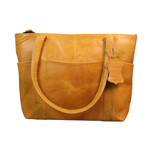 Madosh Genuine Leather Yellow Tote Bag Messenger Bag Ladies Purse Women's Shoulder Satchel Handbag