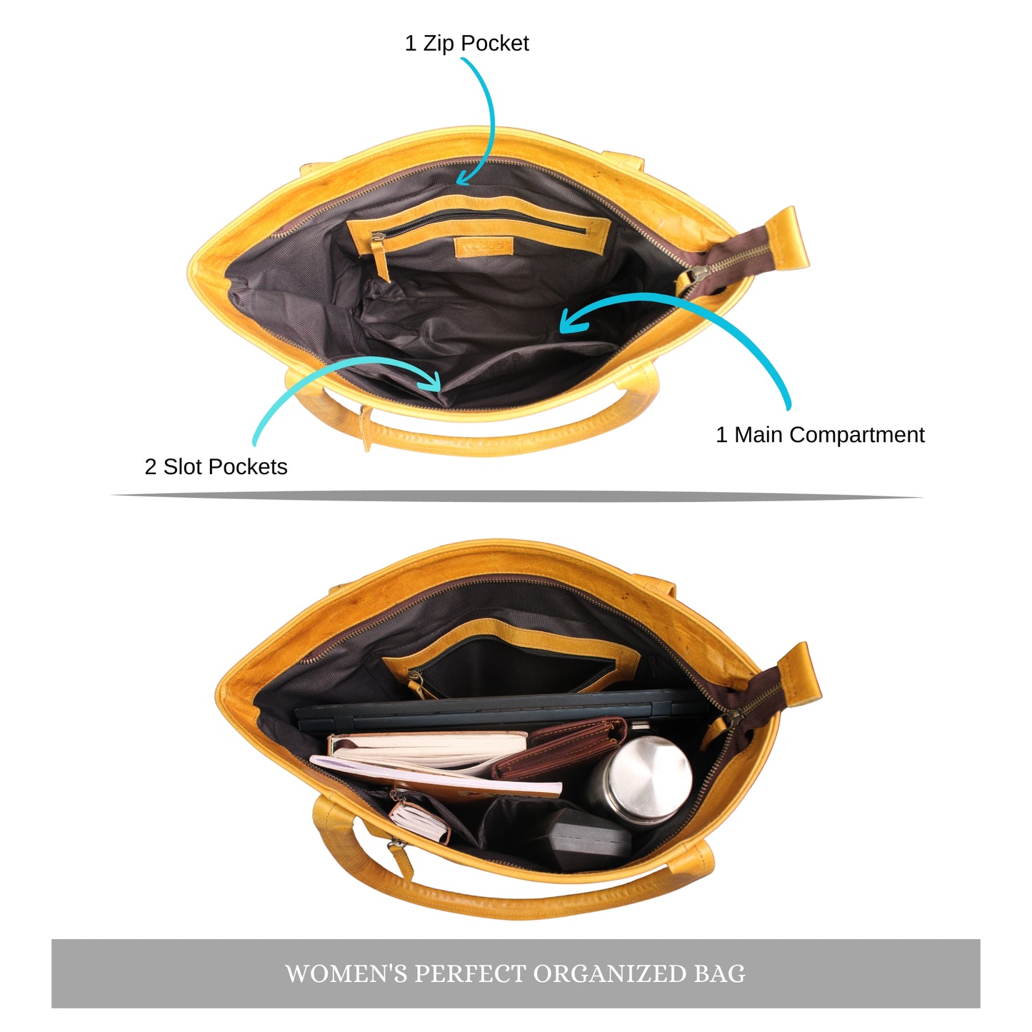 Madosh Genuine Leather Yellow Tote Bag Messenger Bag Ladies Purse Women's Shoulder Satchel Handbag