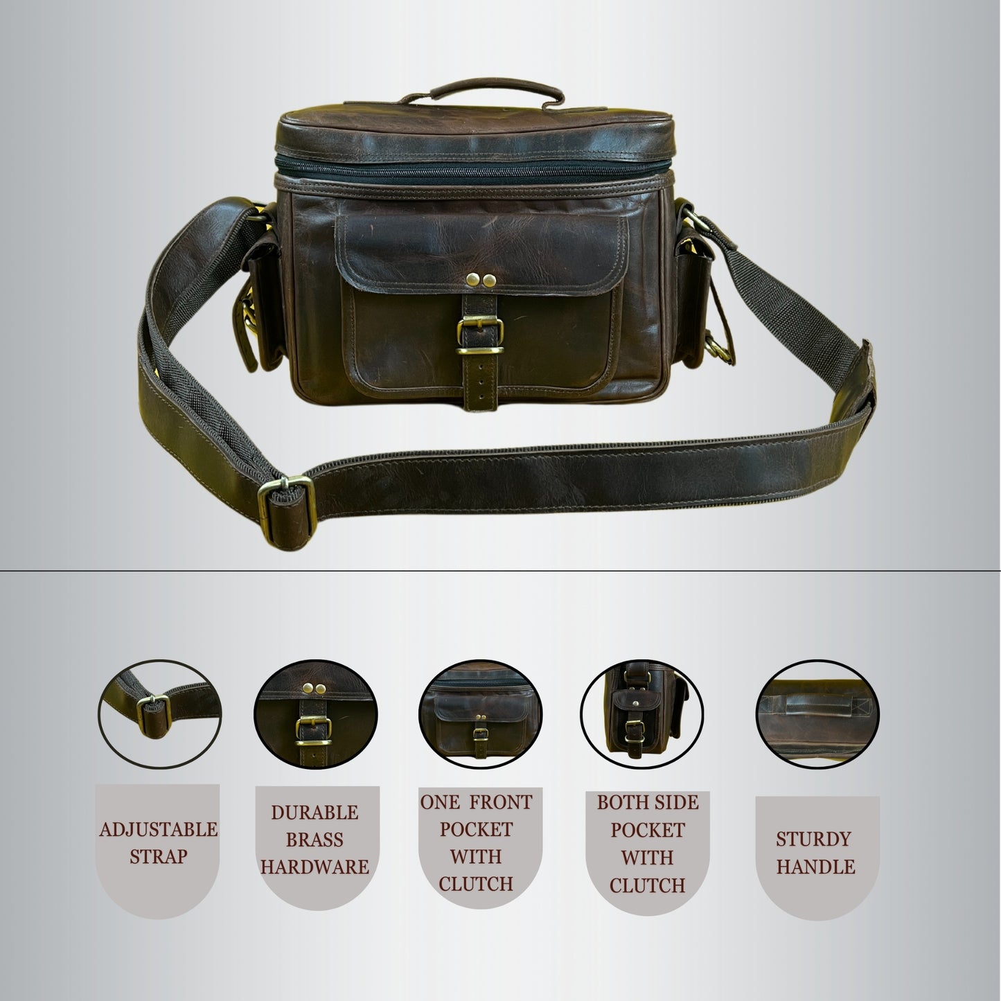 Madosh -Genuine Brown Leather DSLR Camera Bag | Camera Shoulder Messenger Bag Case| Photographer’s DSLR Crossbody Handbag | Camera Carry Top Handle shoulder Bag | Camera Case Bag