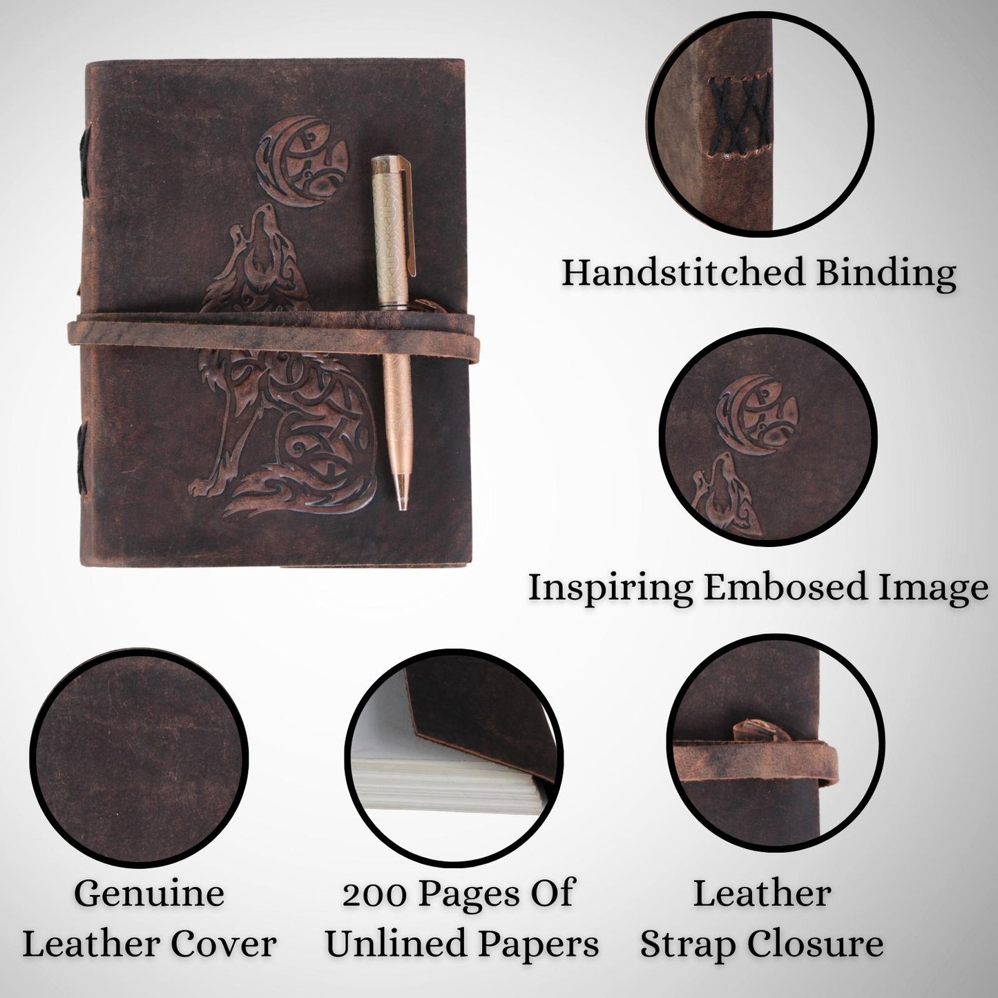 Leather Bound Journal Brown Writing Diary Plain Notebook Embossed Sketch Notepad
