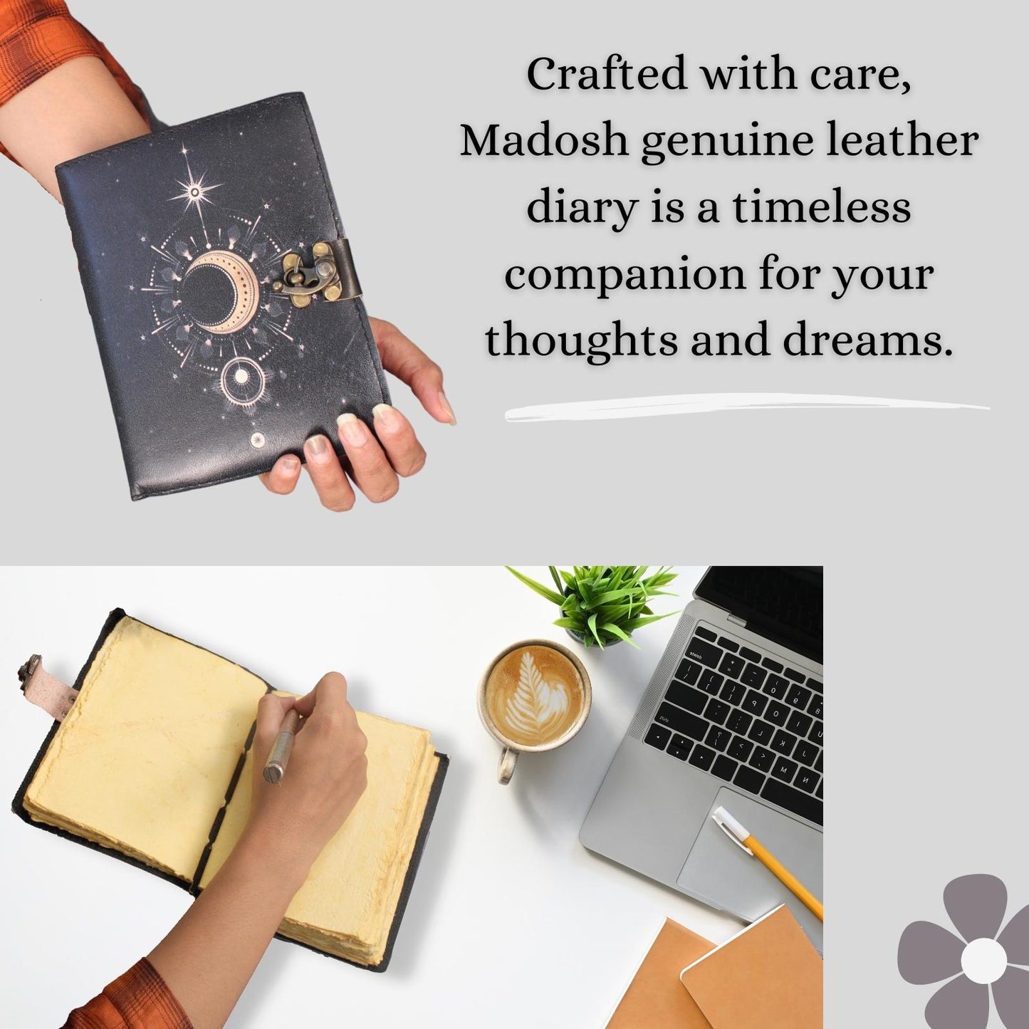 Celestial UV Print Genuine Leather Bound Grimoire Journal Black Cover Diary Book