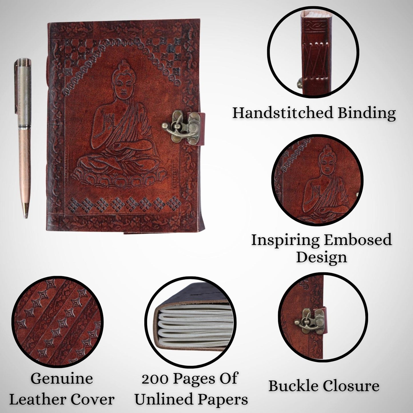 Genuine Leather Bound Journal Brown Buddha Diary Plain Small Sketchers Notebook