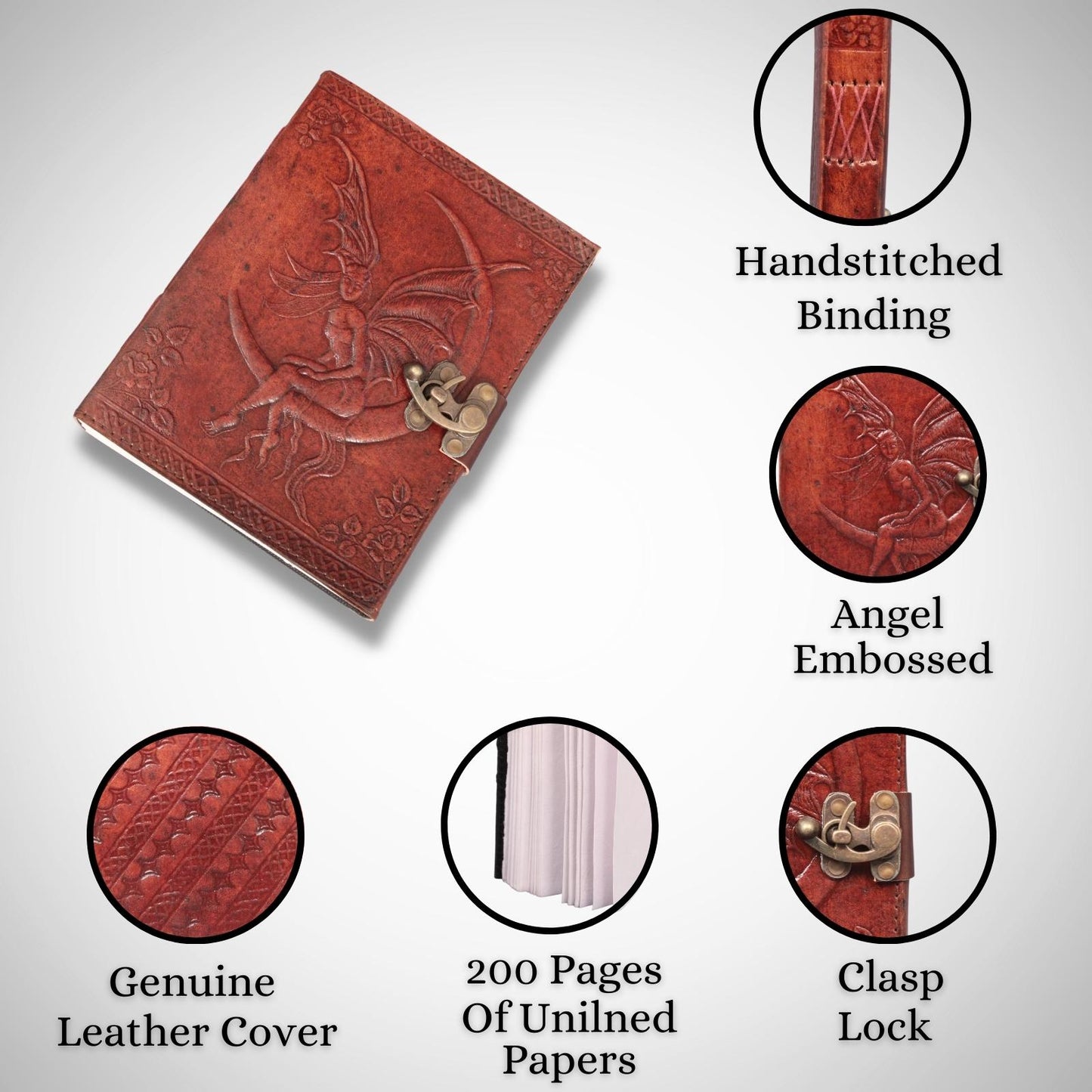 Genuine Leather Bound Journal Angel Embossed Grimoire Diary Spell Book Writing Notebook Brown Book Of Shadow