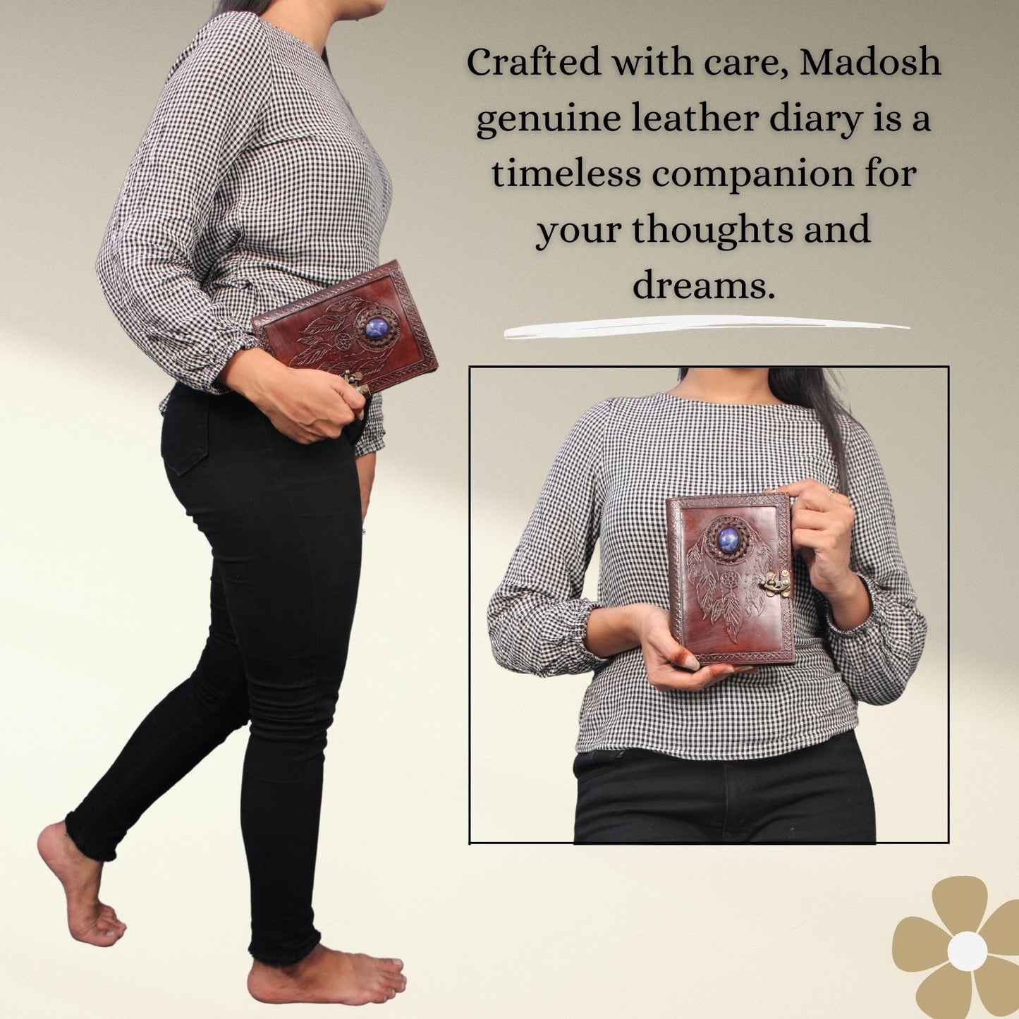 Genuine Leather Bound Dream Catcher Grimoire Plain Small Diary Writing Notebook