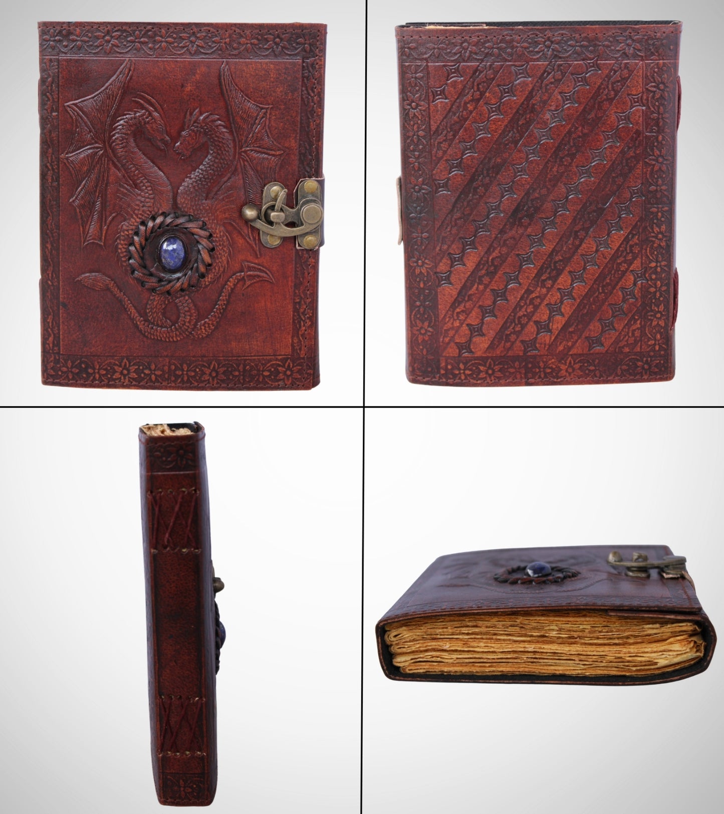 Genuine Leather Bound Journal Stone Studded Diary Brown Vintage Paper Notebook