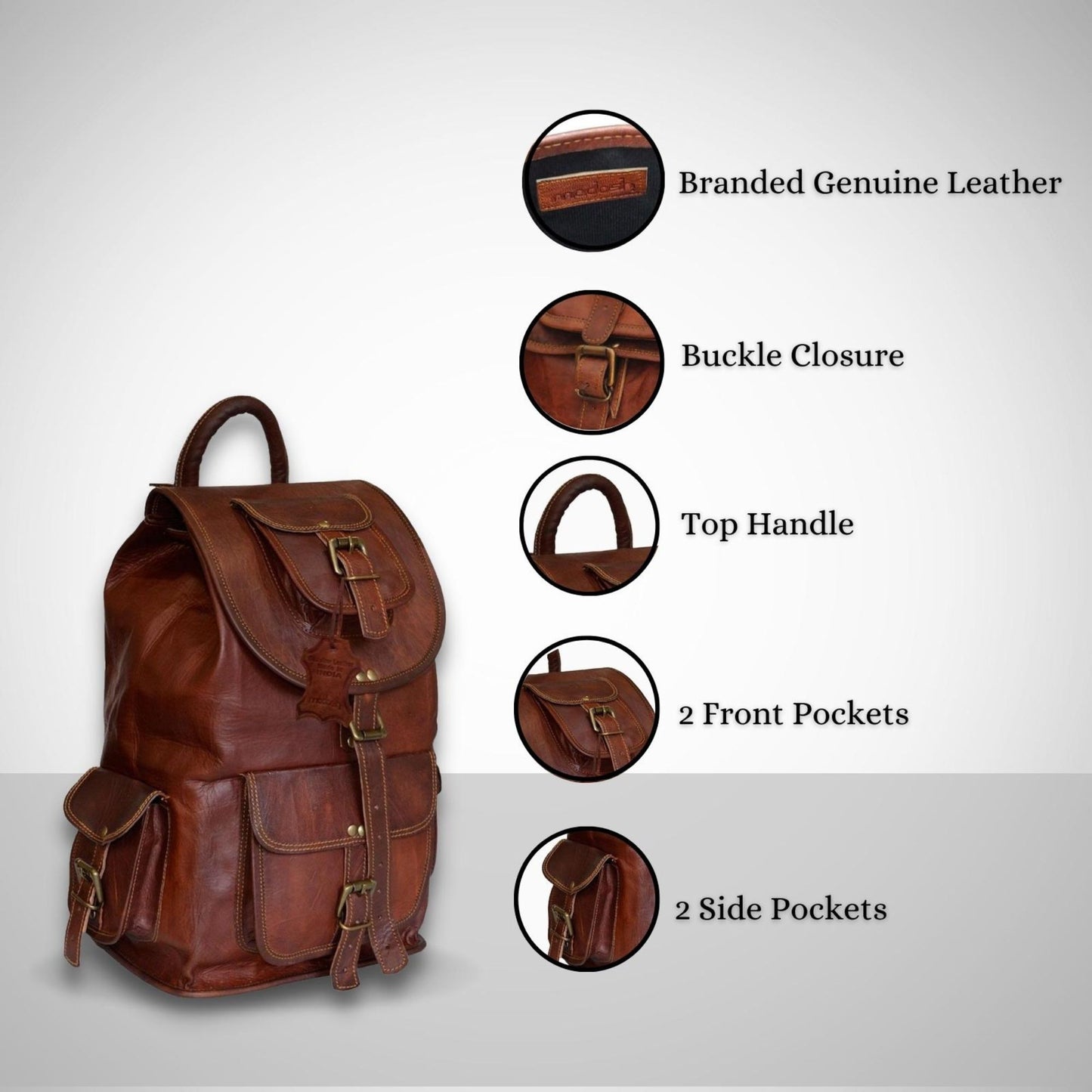 Vintage Genuine Leather 16" Rucksack Luggage Travel Hiking Bag. Terra Series(Ranger)