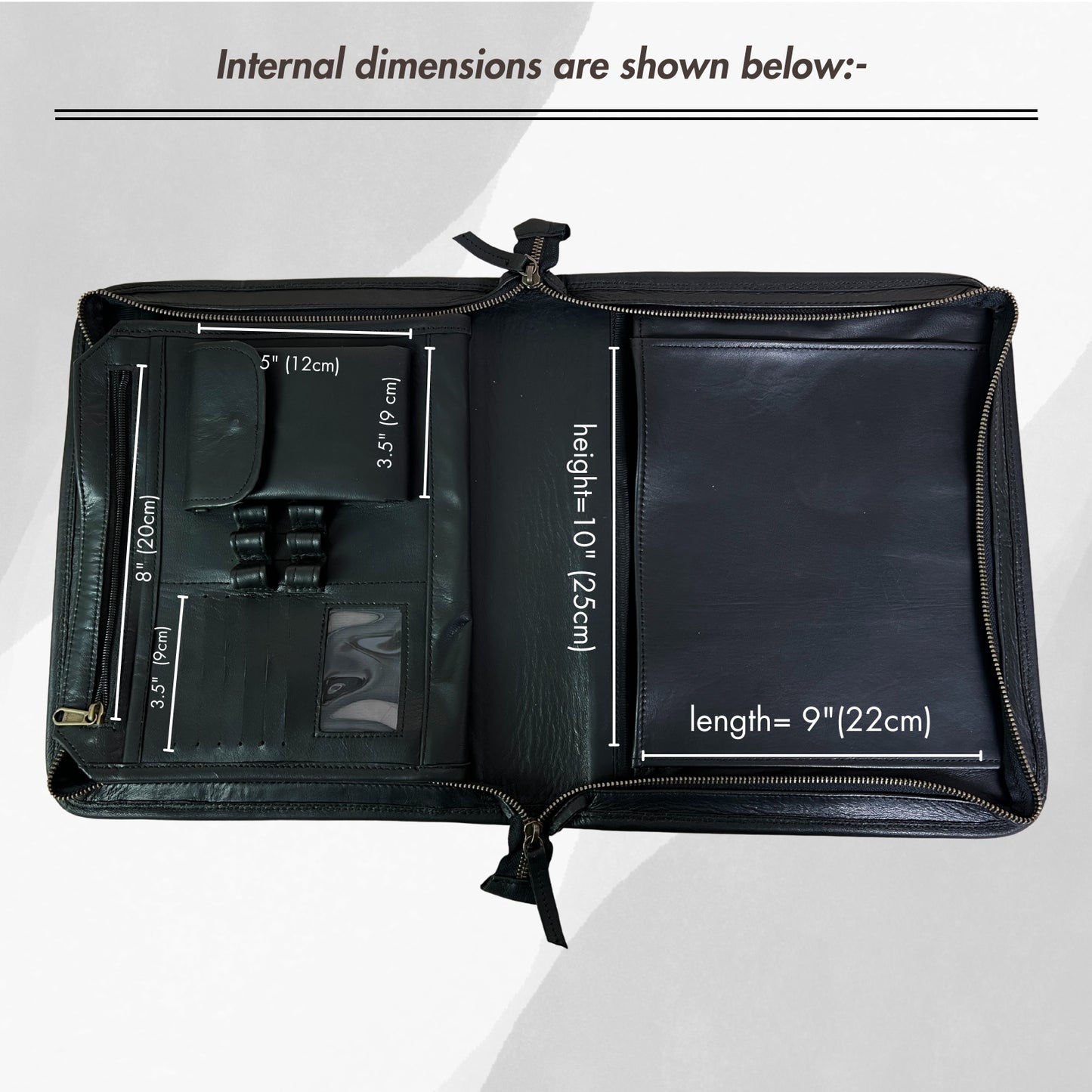 Buffalo Leather File folder Business Padfolio iPad Holder Document Organizer-BLACK