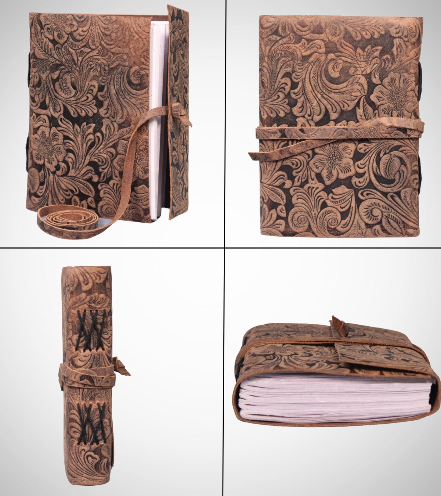 Genuine Leather Buff Garden Embossed Grimoire Journal Brown Plain Diary Notebook