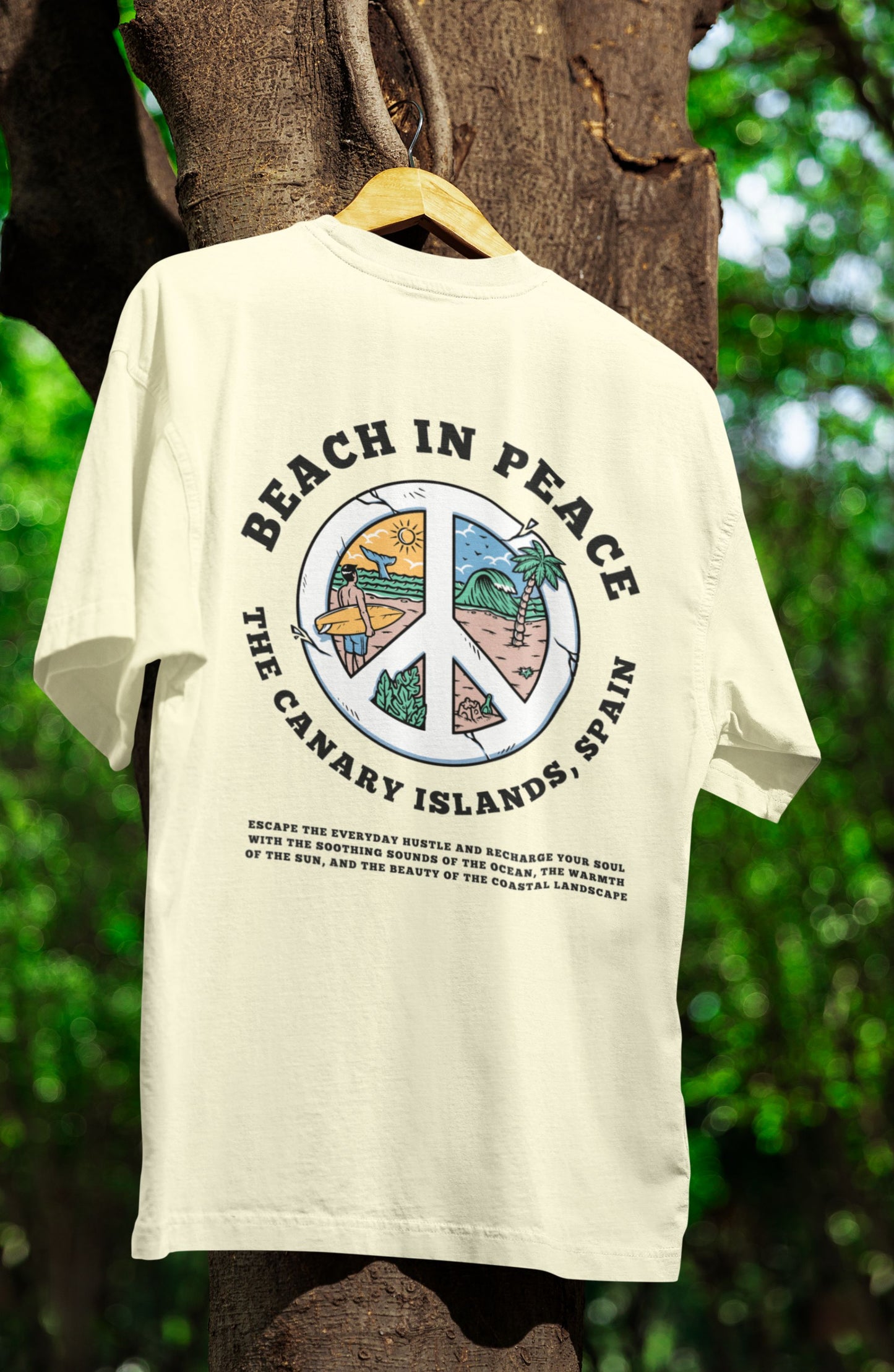 Men's Oversized Drop Shoulder T-Shirt | Printed Men's Tshirt | 100% Cotton (240gsm) | Round Neck Tshirt Peace Symbol Beach Print (IN, Alpha, L, Plus, Off White)