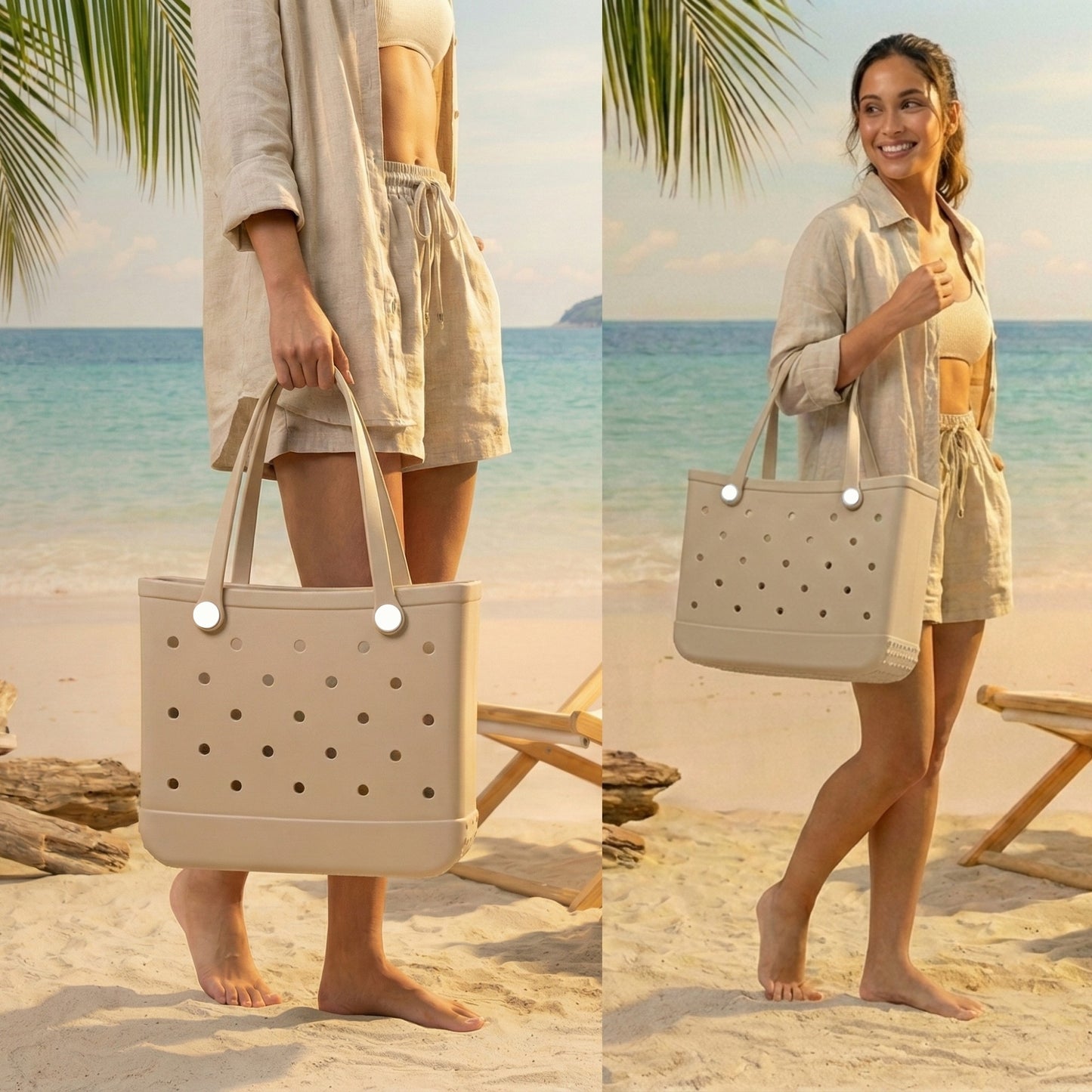 EVA Beach Tote Bag for Women Waterproof Rubber Open Top Pool Bag Washable Sandproof Large Travel Basket Shower & Handbag.