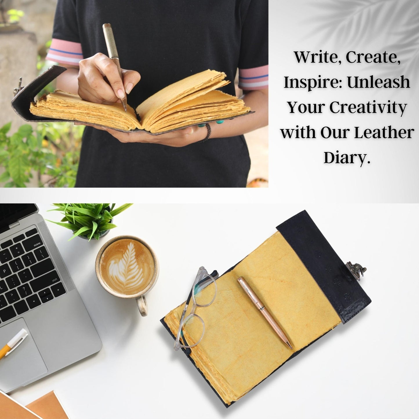 Black Cover Dairy Genuine Leather Bound Journal Stone Studded Tree Notebook