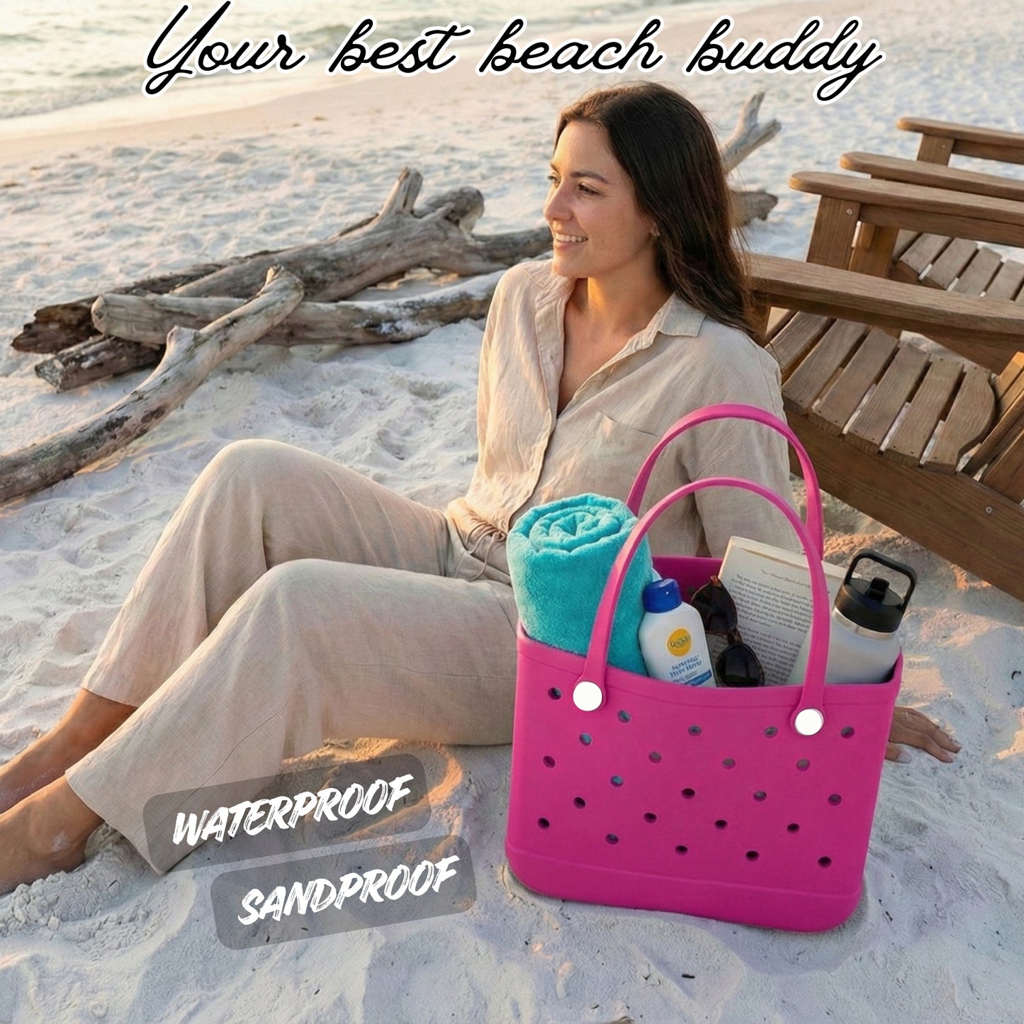 EVA Beach Tote Bag for Women Waterproof Rubber Open Top Pool Bag Washable Sandproof Large Travel Basket Shower & Handbag.