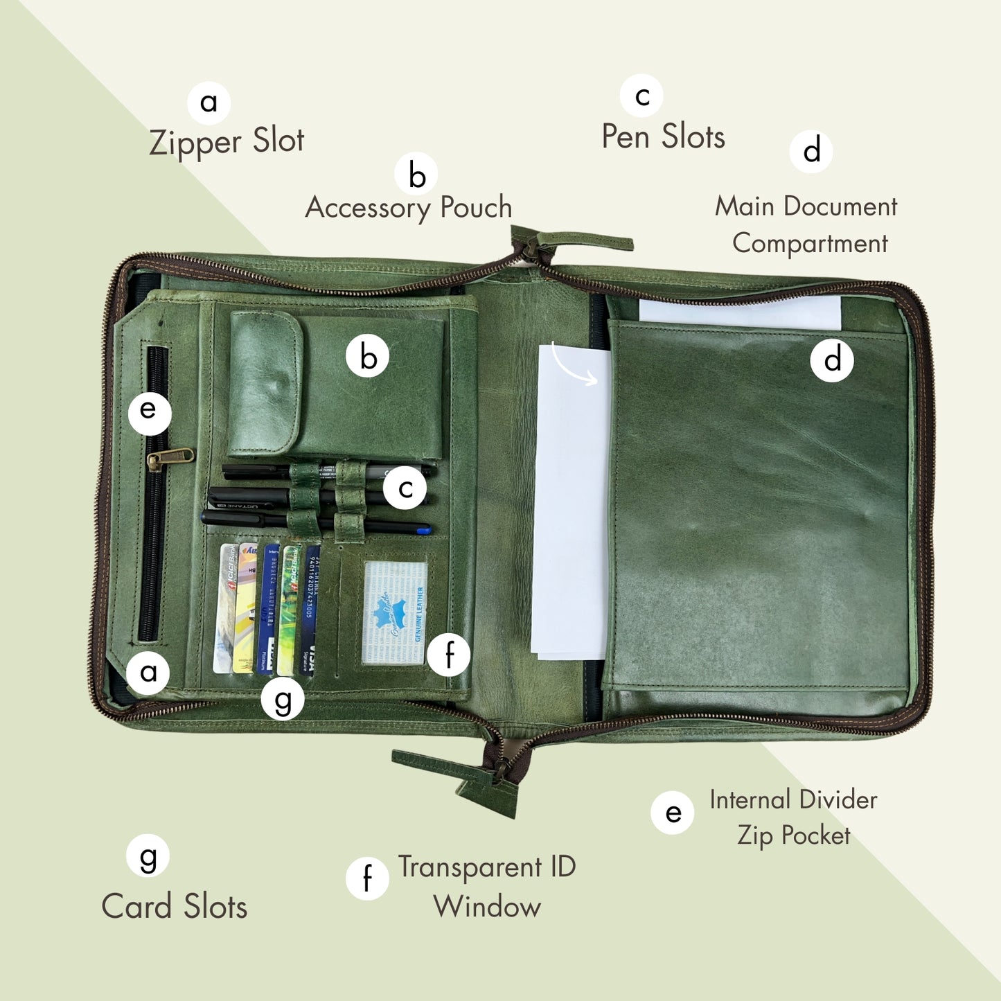 Buffalo Leather File folder Business Padfolio iPad Holder Document Organizer-GREEN