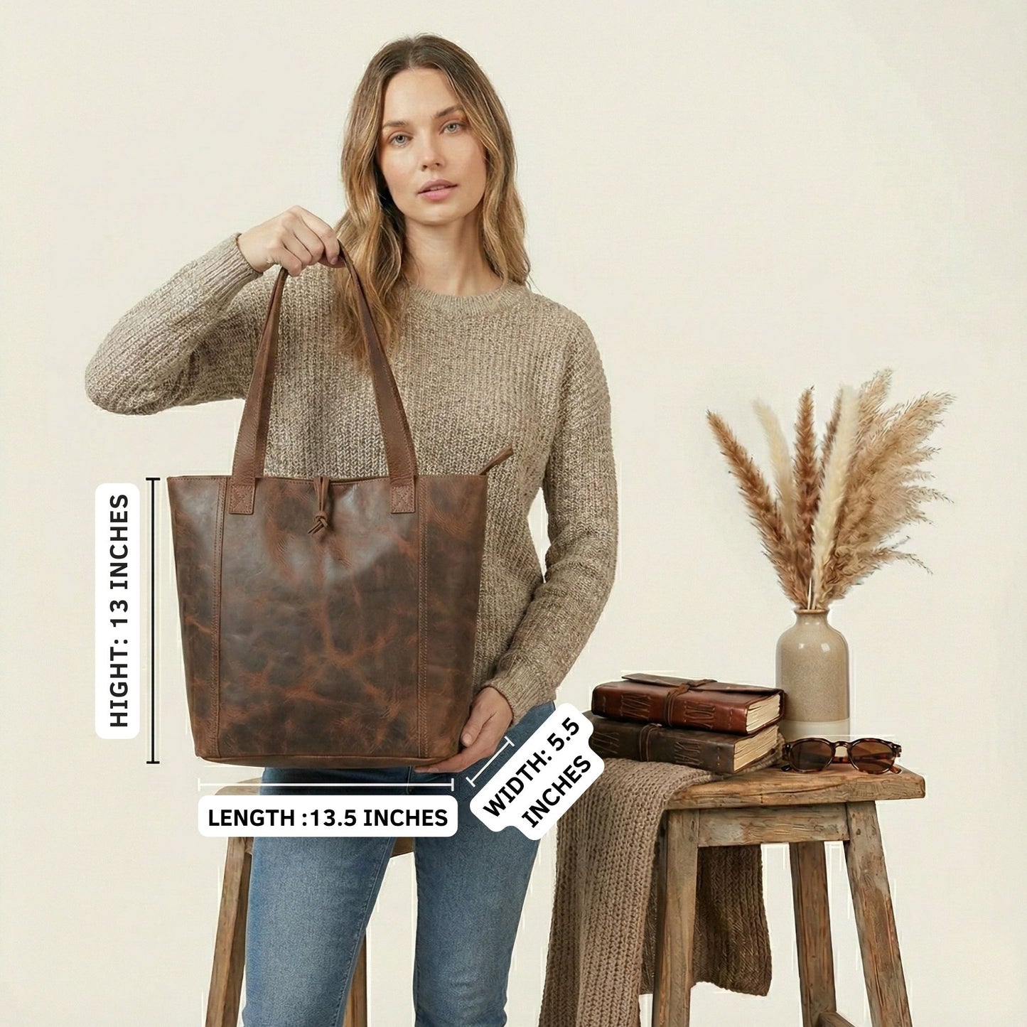 Genuine Hunter Leather Tote Women Purse Handmade Handbag Top Handle Shoulder Bag