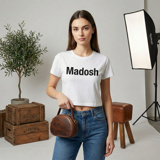 Madosh, Genuine Leather Brown Small Semi-Circle Shoulder Crossbody Bag with Top Handle Satchel Handbag for women.