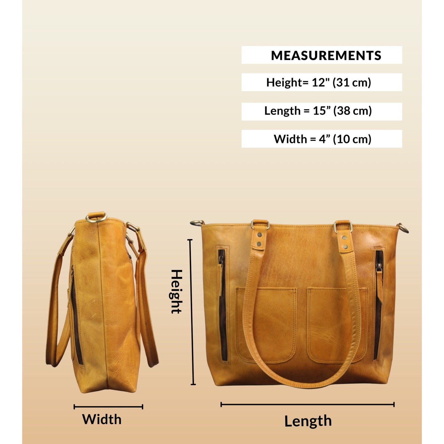 Madosh Women's Genuine Leather Tote Shoulder Bag – Handcrafted Yellow Crossbody Everyday Purse with Detachable Strap & Front Pockets