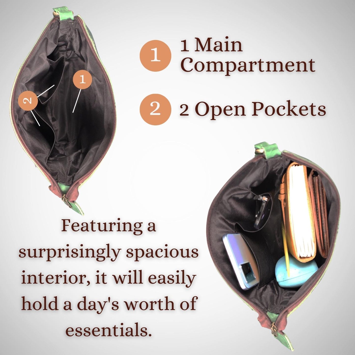 Madosh Genuine Green Leather Unisex Crossbody Shoulder Sling Small Crossover Side Multiple Pocket Hand Bag