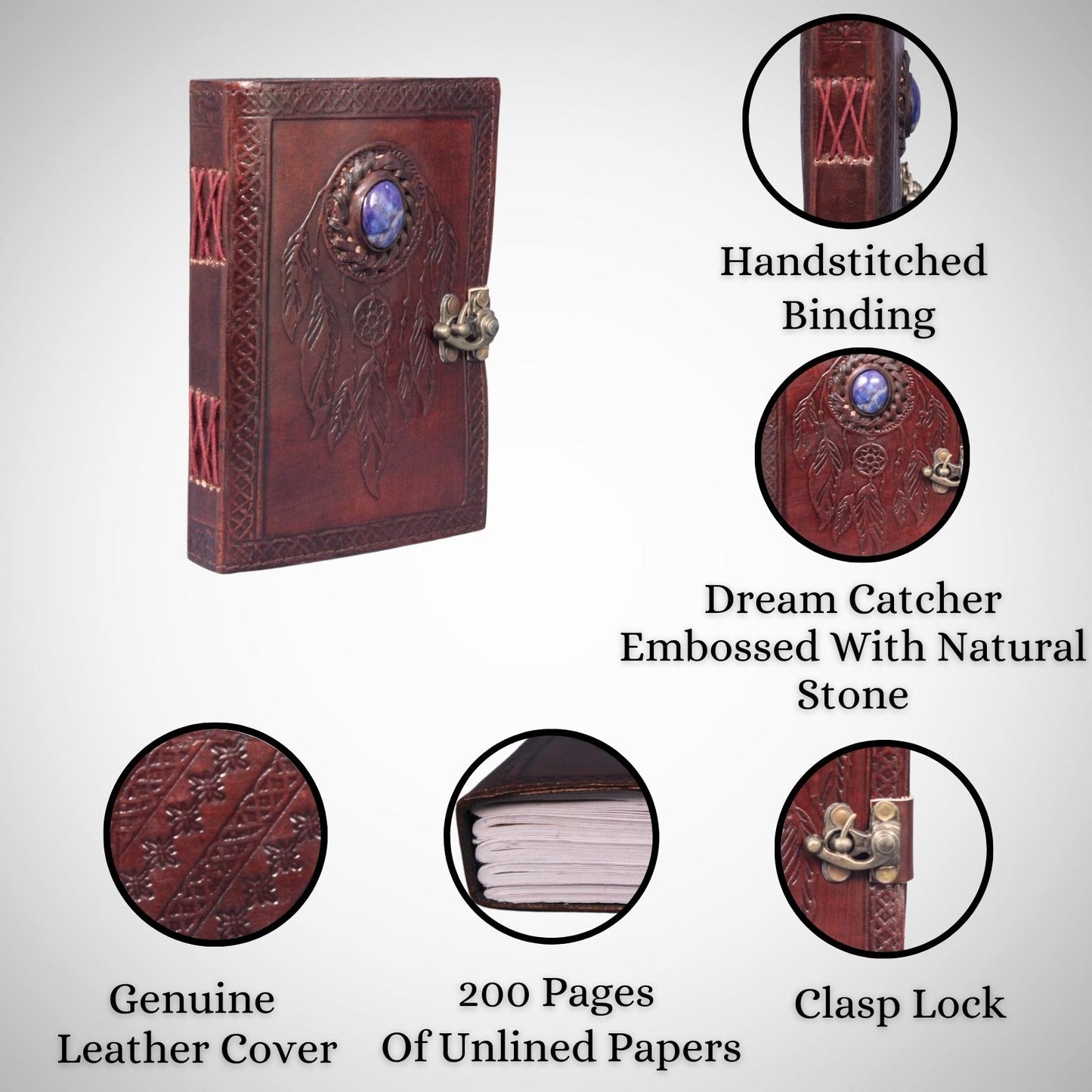 Genuine Leather Bound Dream Catcher Grimoire Plain Small Diary Writing Notebook