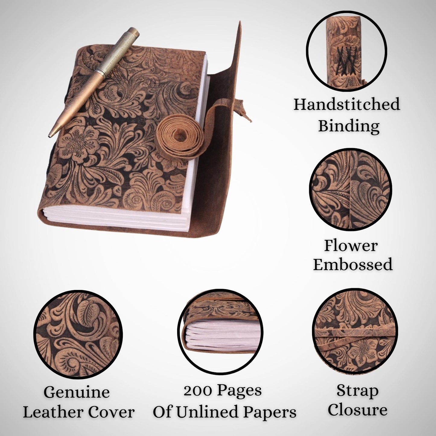 Genuine Leather Buff Garden Embossed Grimoire Journal Brown Plain Diary Notebook