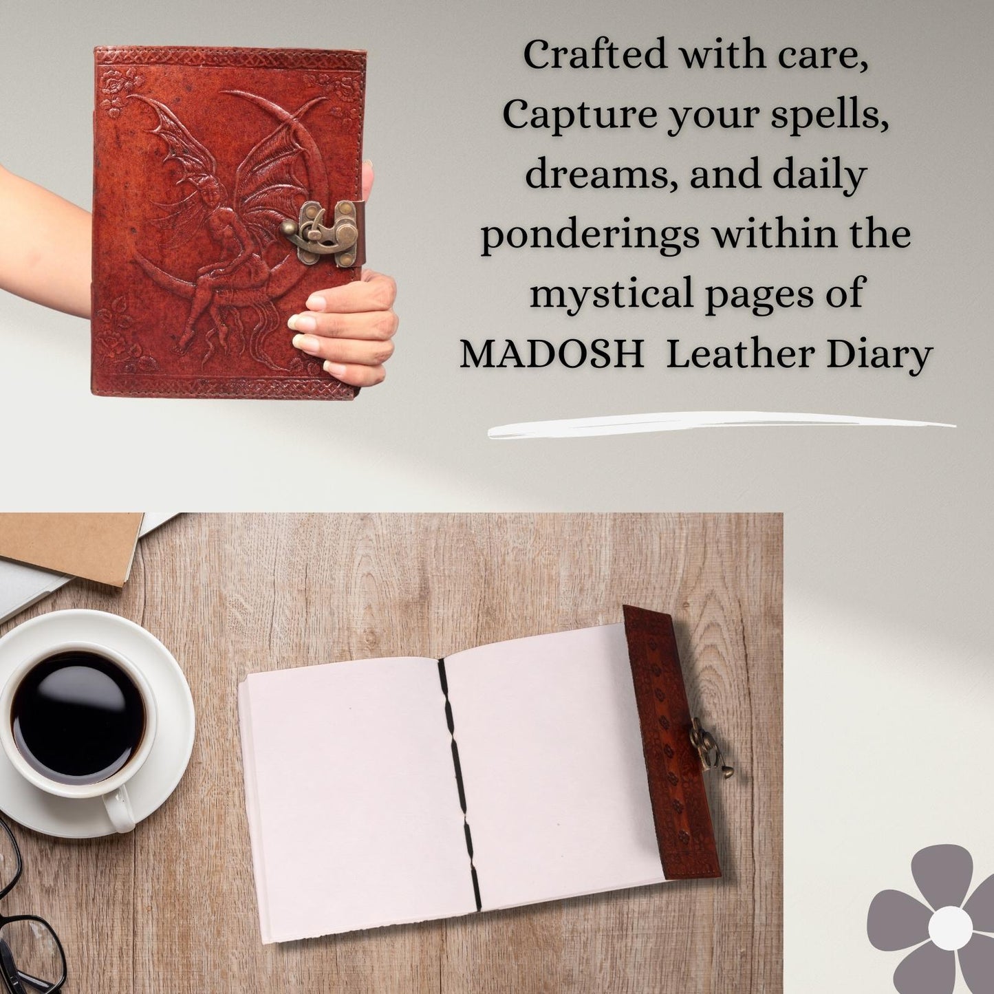 Genuine Leather Bound Journal Angel Embossed Grimoire Diary Spell Book Writing Notebook Brown Book Of Shadow