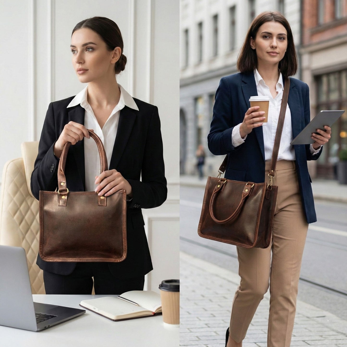 Madosh, Genuine Leather Top Handle Brown Tote Bag Medium Crossbody Sling Satchels Handbags for Women