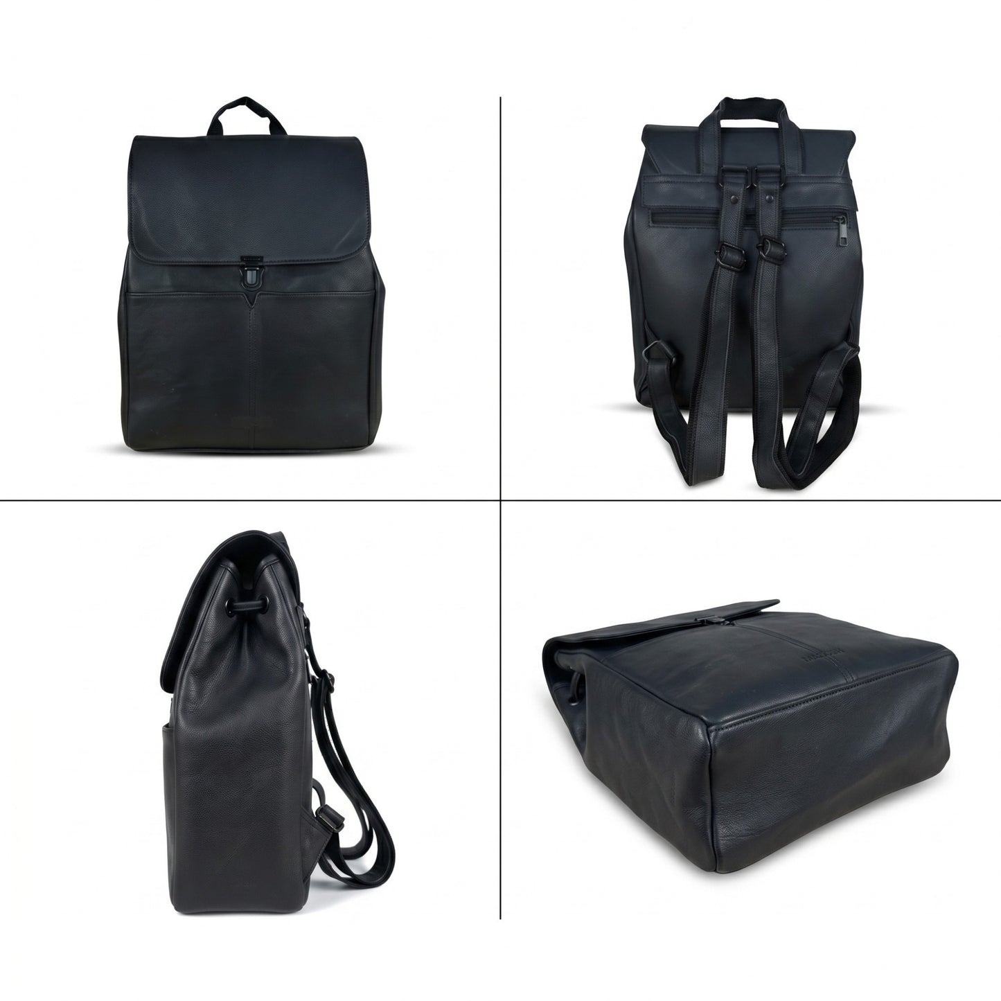 Madosh Black Genuine Leather Unisex Backpack Casual Travel Rucksack Daypack