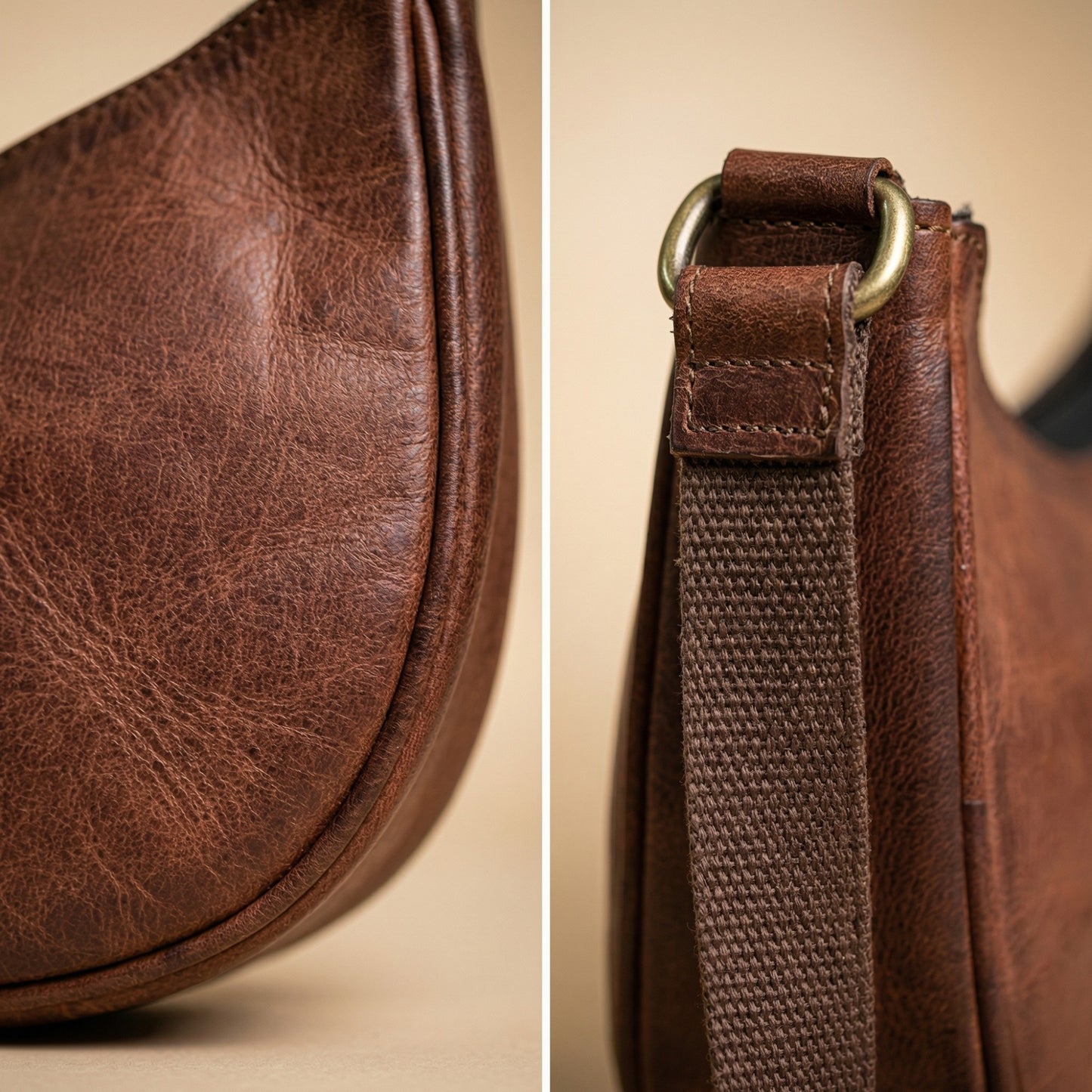 Madosh Genuine Leather Half Moon Crossbody Bag for Women – Small Crescent Shoulder Purse, Minimalist Brown Handbag