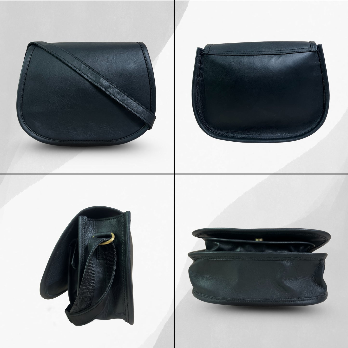 Women's Saddle Crossbody Handbag Genuine Leather Evening Shoulder Sling Bag-BLACK