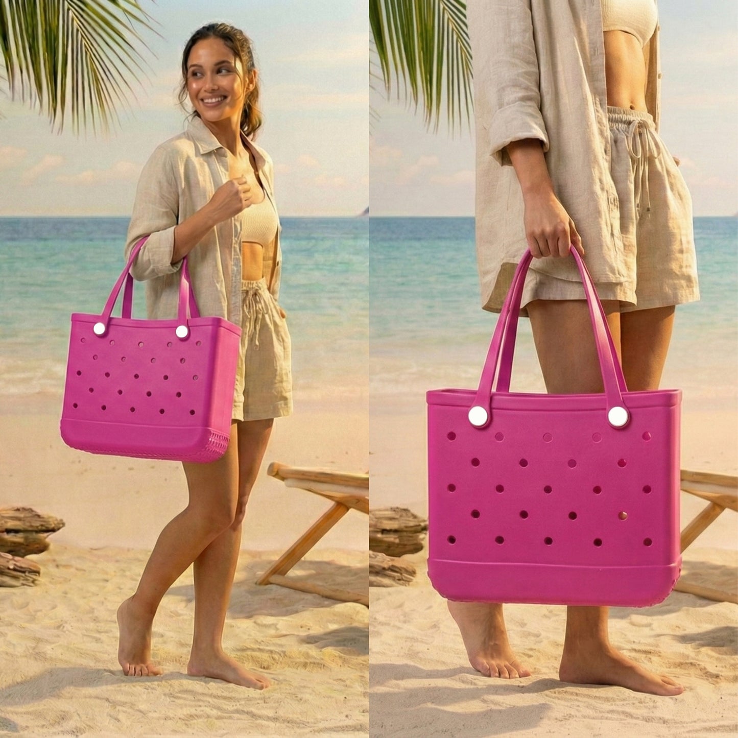 EVA Beach Tote Bag for Women Waterproof Rubber Open Top Pool Bag Washable Sandproof Large Travel Basket Shower & Handbag.